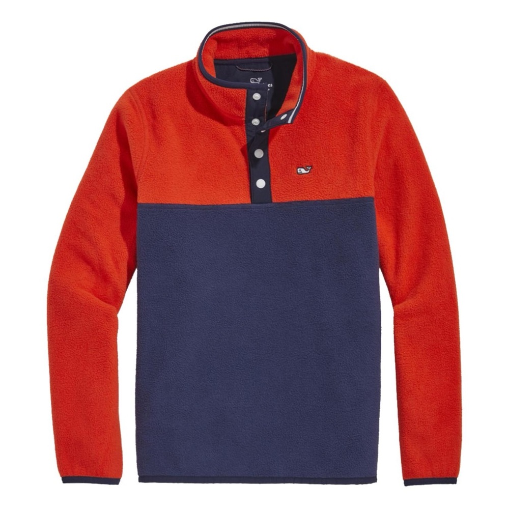 Vineyard Vines Boys Harbor Fleece Orange and Navy Pullover